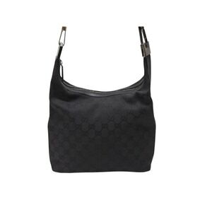 Gucci Canvas Hobo Bag Black Leather One Shoulder GG